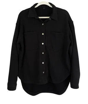Nuuds Weekend Black Wash French Terry Button Down Lounge Sweater Women's Size XS thumbnail 1