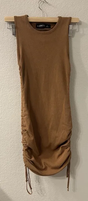 Lioness Women Bodycon Brown Dress Sleeveless Round Neck‎ Knee Length Size S thumbnail 1