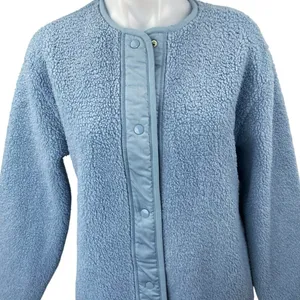 Aritzia Wilfred Free Blue Faux Sherpa Long Sleeve Snap Longline Jacket Size XS thumbnail 4