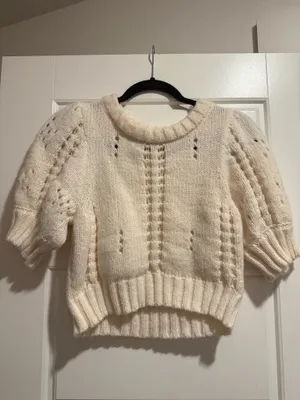 Day + Moon Pointelle Cream Cropped Sweater White thumbnail 2