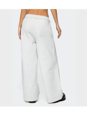 Edikted Kori Oversized Wide-Leg Sweatpants Gray Melange Pocket Fleece NEW Medium thumbnail 9