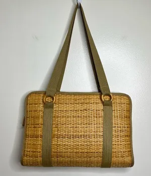 Vintage Woven Purse Shoulder Bag Zipper Closure Made in Taiwan Boho Minimalist thumbnail 2