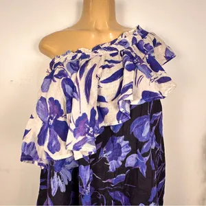 New Anthropologie Floral One Shoulder Mini Dress Sz M Cotton Lightweight thumbnail 2