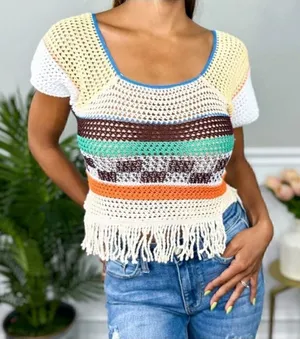 NWT Davi & Dani crocheted crop top size medium thumbnail 1