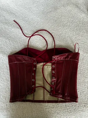 Red Edikted faux leather lace up corset top thumbnail 2