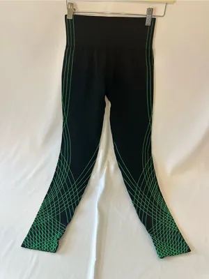 High-Waist Black Leggings with Neon Green Stitching thumbnail 1