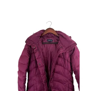 Lands' End Women's Jacket Puffer Coat XS Down Maroon Magenta Removable Hood Midi thumbnail 5