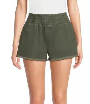 No Boundaries Juniors Green Smocked Waist Shorts thumbnail 1