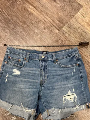 GAP Frayed Hem Distressed Denim Shorts - Medium Blue Wash thumbnail 2