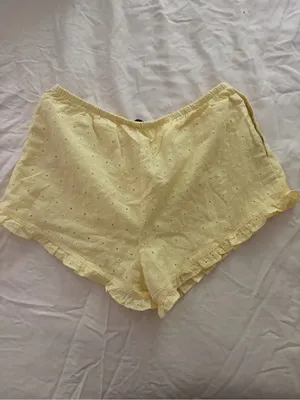 Grey Bandit NWT Eyelet Ruffle Hem Athletic Shorts in Pale Yellow thumbnail 5