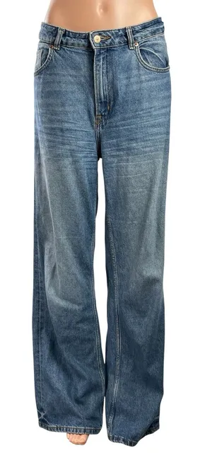 H&M Women's Blue Medium Wash High Waisted Wide Leg Baggy Denim Jeans Size 8 thumbnail 1
