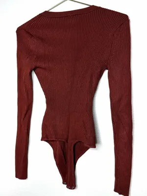 Abercrombie & Fitch Women Contouring Ribbed Bodysuit XS Thong Back Rust Brown thumbnail 6