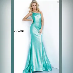 New! Jovani 02136 Metallic Fitted One Shoulder Prom Dress Aqua Green Sz 00 $500‎ thumbnail 10
