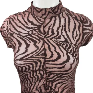 PrettyLittleThing Brown Mesh Animal Zebra Print High Neck Maxi Bodycon Dress 4 thumbnail 5
