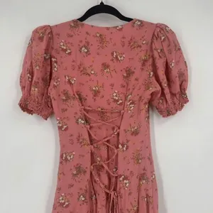 Reformation Midi Dress Luciana 0 Pink Floral Lace‎ Up Back Cottagecore Romantic thumbnail 10