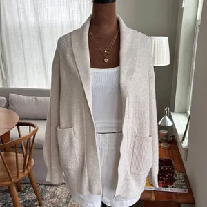 A New Day Target Cream Ribbed Knit Cardigan Long Sleeve Pockets Cotton Small thumbnail 2