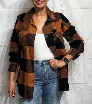 Blu Pepper Orange Plaid Buffalo Print Shacket Sz S thumbnail 1