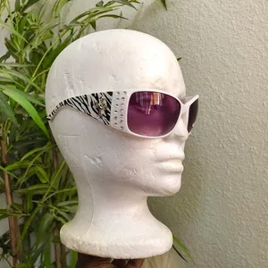 Y2K Gothic Whimsygoth Baddie Cyber Vixen Trendy Streetwear Black White cross sunglasses rhinestone silver bedazzled studs Grunge Gorpcore Mcbling thumbnail 2