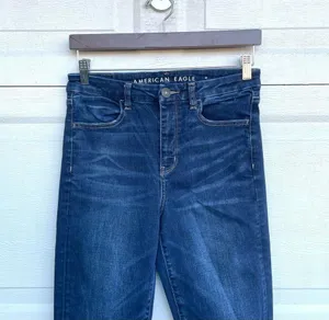 AEO American Eagle Womens Jeans Curvy High Hi Rise Jegging Blue Denim Stretch 6 thumbnail 4