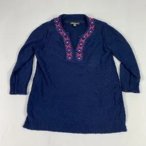 Tommy Bahama Sweater Dress‎ Womens Medium Navy Blue Embroidered Tunic Pullover thumbnail 1