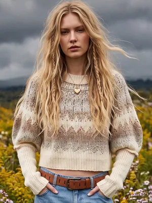 Free People Wool Fair Isle Puff Sleeve Sweater Home For the Holidays Small thumbnail 1