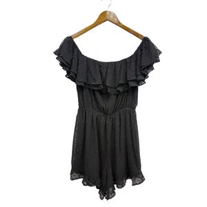 Lulus Frilled to Bits Black Swiss Dot Off-the-Shoulder Romper size Medium NWT thumbnail 2
