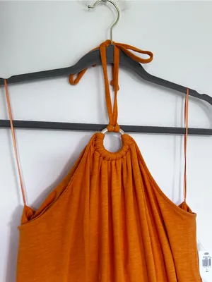 NWT Old Navy Orange Sleeveless Halter Tie Neck Open Back Midi‎ Dress Large Tall thumbnail 3