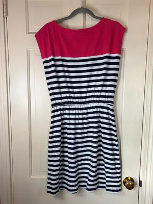 Gap Pink Navy White Striped T-Shirt Dress Drawstring Waist Nautical Size M thumbnail 5