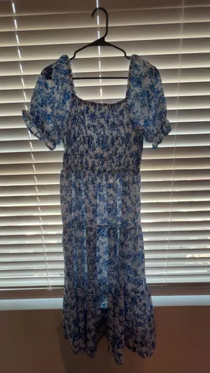 White and blue floral dress thumbnail 1