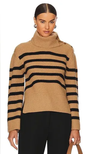Simkhai Cashmere Wool Adrienne Striped Button Turtleneck Brown Sweater thumbnail 1