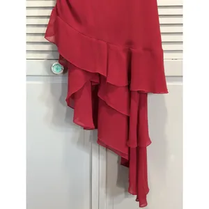 Let's Fashion Red Chiffon Asymmetrical Rhinestones Long Formal Gown Size S Lined thumbnail 7