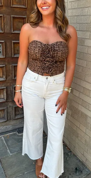 Fall Floral Strapless Top Brown Size L thumbnail 1