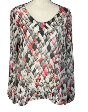 Liz Claiborne Large Top Abstract Long Balloon Sleeves Semi-Sheer Lightweight thumbnail 1
