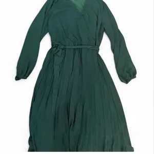 NEW Green Long Sleeve V Neck Loose Fit Pleated Belted Midi Dress XL thumbnail 4