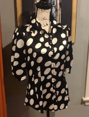 Wet Seal Polka-Dot Button-Down Blouse (L) thumbnail 1