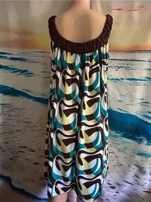 Forever Women’s Sleeveless Retro Circle Print Sundress in Teal & Brown MD thumbnail 2