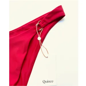 Quince Italian High-Leg Ring Bikini Bottom Swim Cherry Red Size Large NEW thumbnail 3