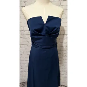 Donna Ricco Dark Navy Blue Strapless Satin Dress Gown V-notch Belted Size 8 thumbnail 5