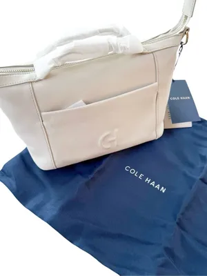 NWT Cole Haan Leather Grand Ambition Small Duffle Shoulder Bag Silver Birch thumbnail 4
