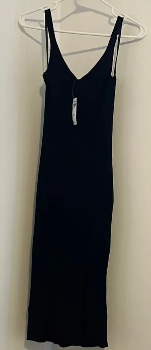 Nwt Abercrombie & Fitch Black Ribbed V-Neck Maxi Slip Dress thumbnail 1