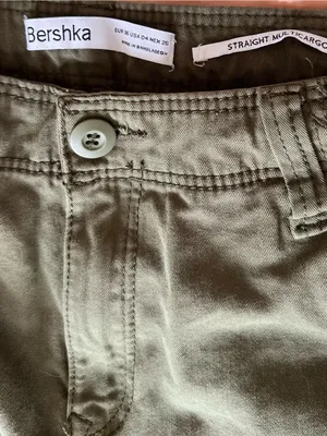 Bershka Olive Green Cargo Pants 4 Pockets Cotton Straight Multicargo Size 4 thumbnail 6
