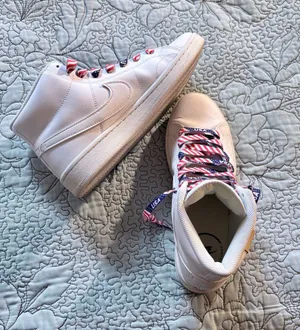 Nike Blazer Mid White Sneakers Custom USA Patriotic Flag + Original Laces~9💚 thumbnail 1