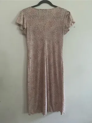 Vintage Y2K Cream Pink Ditsy Floral Print Midi Dress Small Coquette Romantic thumbnail 6
