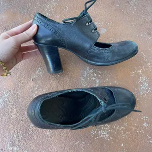 Born retro leather black heeled lace up clogs sz 8 thumbnail 4