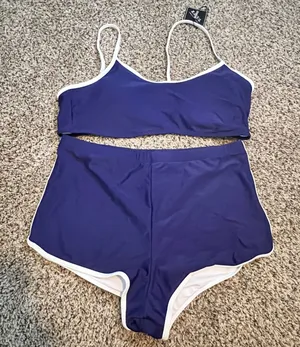 Zaful Womens Navy Blue High Waisted Bikini Set Contrast Trim XXL US 12 New‎ thumbnail 1