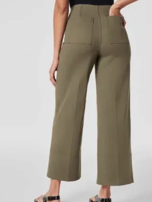 Spanx Stretch Twill Cropped Wide Leg Pants in Tuscan Olive thumbnail 2