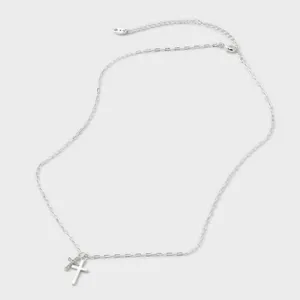 Blessed by your faith Silver Plated Cubic Zirconia Double Cross Necklace 16-19in thumbnail 6