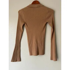 LOFT Tan Collared Ribbed Long Sleeve Top Size XS thumbnail 5