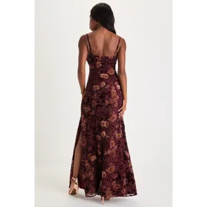 Lulus Effortless Celebration Burgundy Floral Burnout A-Line Dress Resort Small thumbnail 3