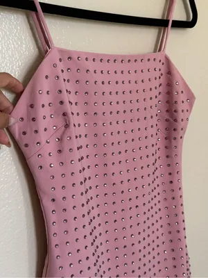 Windsor Pink Rhinestone Bodycon Mini Dress S Y2K Party Cocktail Spaghetti Strap thumbnail 3